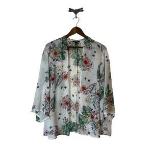 Torrid Sheer White Floral Open Front Top/ Cover Up Women's Torrid Size 1/2
